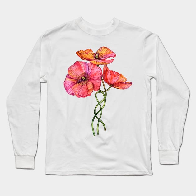 Peach & Pink Poppy Tangle Long Sleeve T-Shirt by micklyn